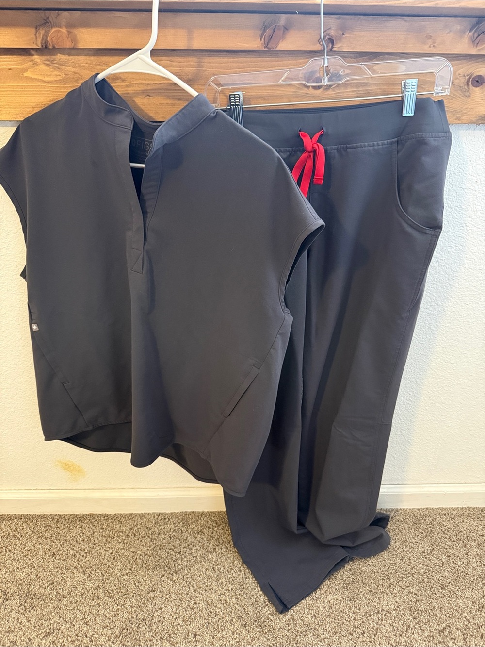 Figs Charcoal Boot Cut Scrub Set with Red Drawstring